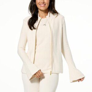 Wynne Collection Sweater Knit Jacket with Godet Detail Size Small Creme Fraiche